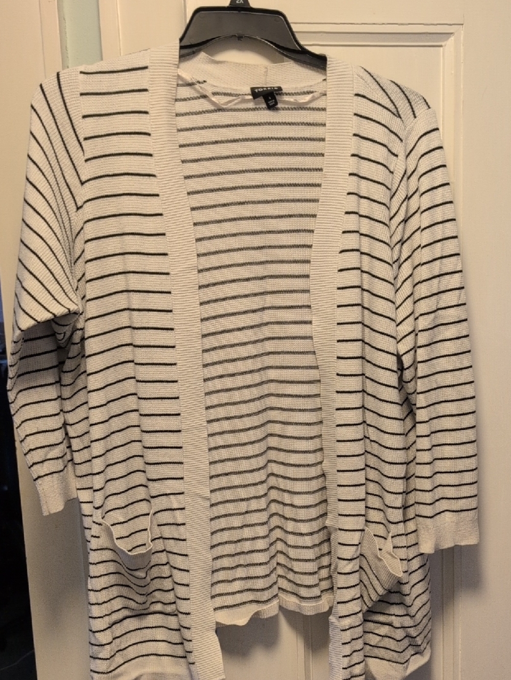 torrid White and Black Striped Open-Front Cardigan with Pockets 4